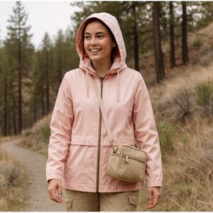 Original Weatherproof Vintage S Womens Jacket Peach Hooded Pockets Spring Rain